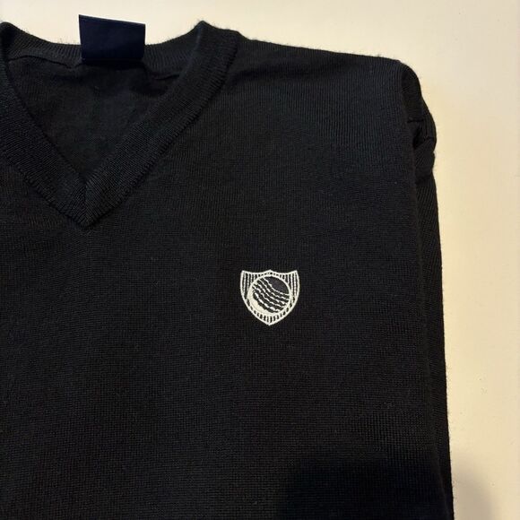 Dunning V-Neck 100% Merino Wool Sweater Men's Large Embroidered Golf - Picture 9 of 9